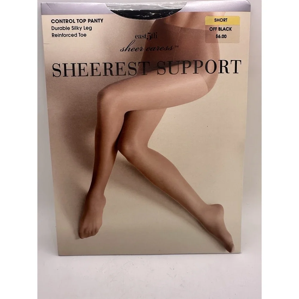 East 5th Sheer Caress Sheerest Support Control Top Pantyhose Short‎ Off Black